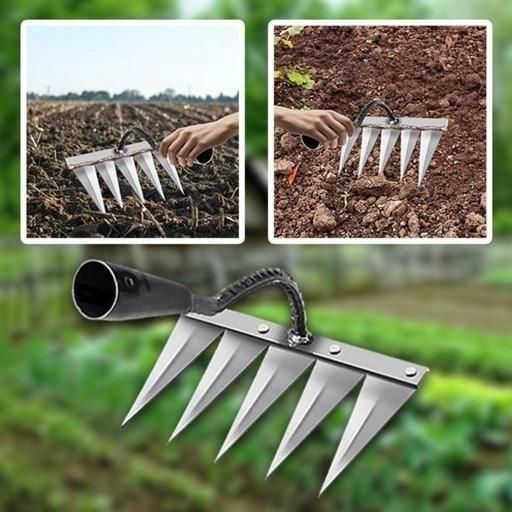 5-Teeth Carbon Steel Nail Rake – Heavy-Duty Garden Weeding & Soil Cultivation Tool